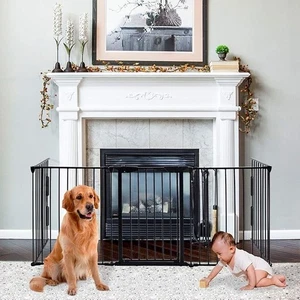 121" Extra Wide Baby Gate with Door, 5-Panel Metal Fence, 30" High - Picture 1 of 7