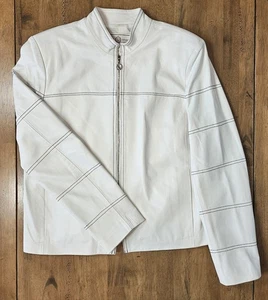St John Marie grau weiß Leder Bomberjacke Medium Vintage 90er Old Money Heritage - Bild 1 von 10
