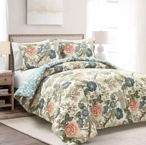 ⚡️Lush Décor 3pc Sydney Cotton Duvet Cover Set Green/Blue - King - Picture 1 of 1