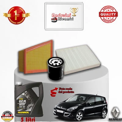KIT TAGLIANDO FILTRI + OLIO RENAULT SCENIC III 1.6 16V 81KW 110CV DAL 2012 ->
