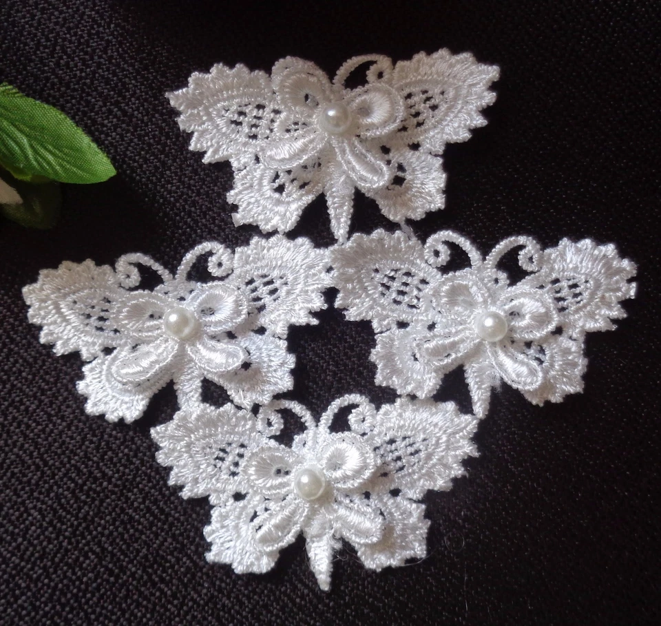 butterfly sew on applique set of 4  white color - Image 1 of 1