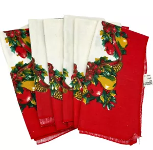 Servilletas de Navidad de Colección 6 Lino Acebo Fruta Piña Borde Rojo 16" x 17" - Imagen 1 de 8