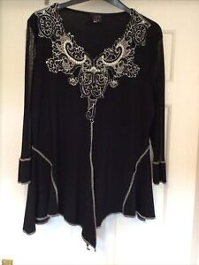 Ladies top By JF Black Polyester elastane Size 18 Gothic Steampunk