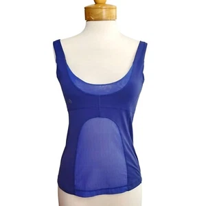 Lululemon Sports Tank Top Built-in Bra Logo Mesh Panels Periwinkle Blue Yoga Sz - Picture 1 of 7