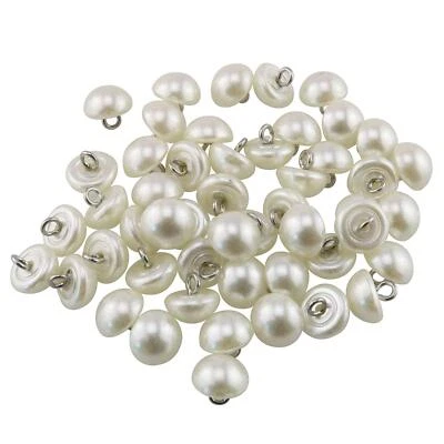 50-Pack Cream-Coloured Half Dome Pearl Buttons with Metal Shank 10mm - Image 1 of 4