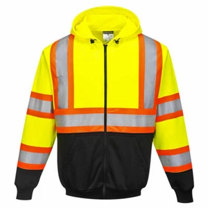 Portwest UB316 Kansas Hi-Vis Reflective Contrast Safety Work Zipped Hoodie ANSI - Picture 1 of 3