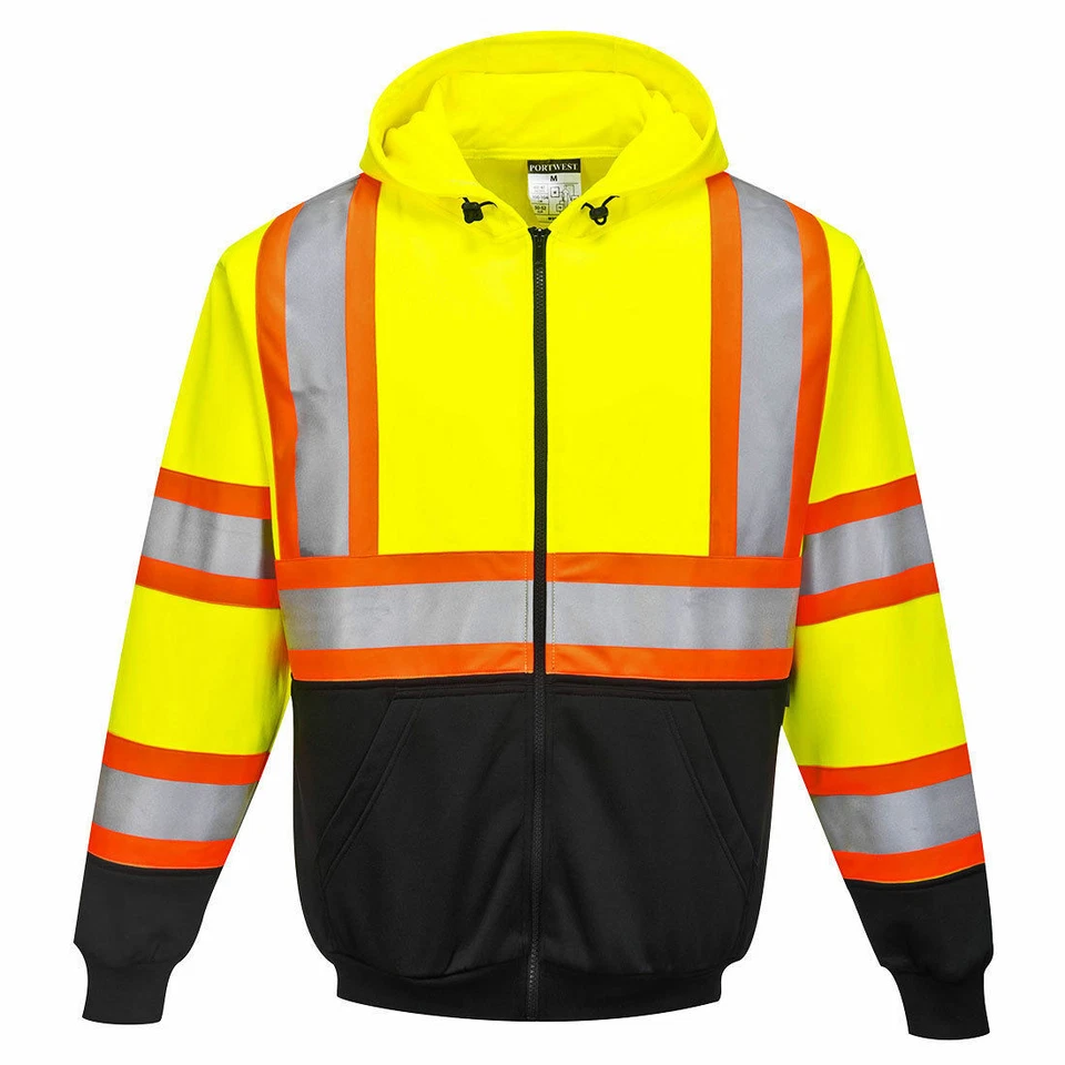 Portwest UB316 Kansas Hi-Vis Reflective Contrast Safety Work Zipped Hoodie ANSI - Image 1 of 3