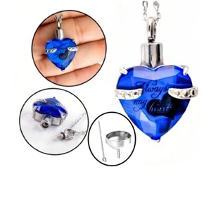 Mini Urne Mit Trichter Asche Blaue Anhänger Gedenkschmuck Füllflasche Herz  - Bild 1 von 9