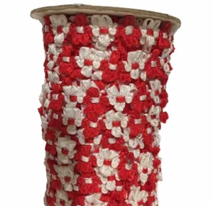 100% Nylon Daisy Ribbon Two Tone 25 yards Red/White Or Pink/ White Flowers  - Picture 1 of 7