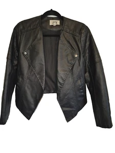 Jack by BB Dakota Womens Cropped Jacket Faux Leather Black Size Medium - Picture 1 of 6