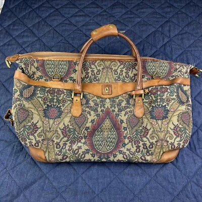 Bolso de Lona Hartmann Tapiz Paisley De Colección Asas de Cuero Usado Foto 1 de 4