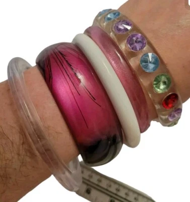 Juego de 5 Pulseras Brazalete Multicolor Lucite Plástico Pavo Real, Cristales Foto 1 de 4