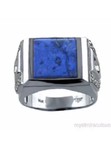 Rylos 14K White Gold Simulated Lapis & Diamond Ring - Picture 1 of 2