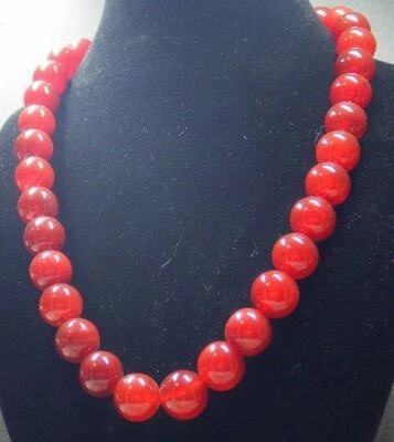 16mm Genuine Red Agate Onyx Jade Round Beads Necklace Fashion Women 20 inches  - Image 1 of 4