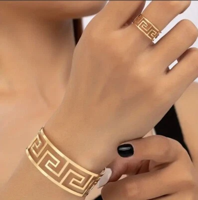 NUEVO BRAZALETE Y ANILLO MUJER AJUSTABLE LLAVE GRIEGA ORO AMARILLO MEDIANO Foto 1 de 4