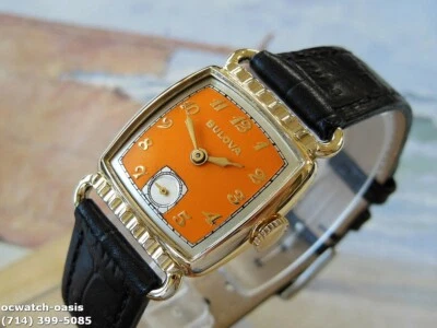 1950 Vintage BULOVA HORN LUGS, Stunning Orange Dial, Serviced & Warranty - Image 1 of 4