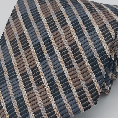 Corbata de seda para hombre Paul Dione a rayas geométrica marrón gris 58" L 4" W Foto 1 de 4