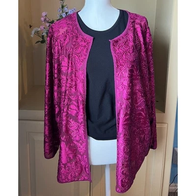 Y2K Womens 3X Velvet Burnout Fuchsia Asymmetrical Kimono Top Whimsigoth Fairy - Image 1 of 4