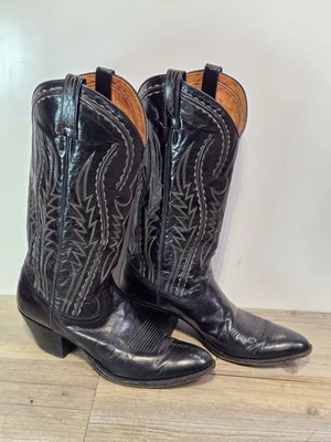 Dan Post Black Leather Cowboy Boots 4120 Size 8A - Image 1 of 4