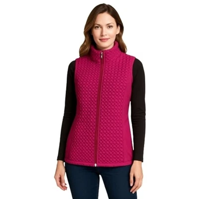 Susan Graver Textured Quilted Zip-Front Magenta Vest Women's Large - Image 1 of 4