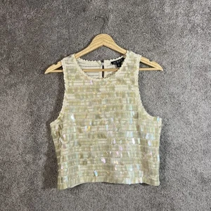J.Crew Women's XS Crochet Sequin Tank Top Beige Scoop Neck Sleeveless Pullover - Picture 1 of 14