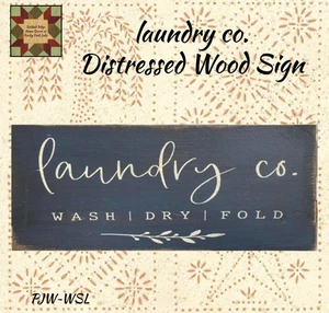 Laundry Co Aged &amp; Distressed Wood Sign Black or Cream - Picture 1 of 3