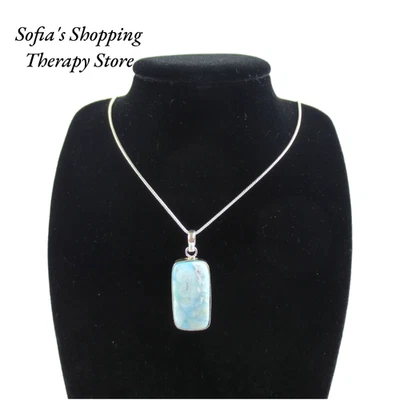 Collar Colgante Larimar Chapado en Plata Cadena Serpiente Forma Rectángulo Piedras Preciosas 18" Foto 1 de 4