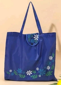 Blue Floral Print Foldable Tote Shopping Bag With Fastening - Picture 1 of 2