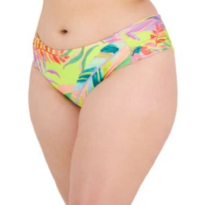 Becca Women's Hipster Bikini Bottoms 0X Yellow Floral Shirred Side Polyester New - Image 1 of 3