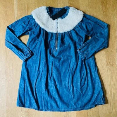 Girls Boutique Replay Size 12 NWT Denim Jean Dress Fur Neckline - Image 1 of 4