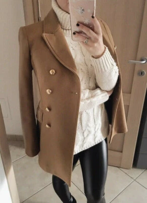 ZARA BROWN WOOL WOOLEN MANTECO CAMEL COAT GOLD BUTTONS SIZE MEDIUM M NEW - Image 1 of 4