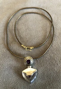 Abstract Sterling Silver & Bezel-set Amethyst Pendant Necklace on a 19" Cord - Picture 1 of 4