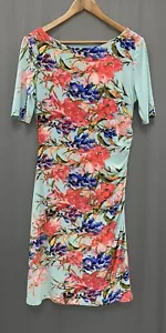 Ruched Knit Sheath Dress Size 12 Blue Bold Floral Cottage Easter Jones New York - Picture 1 of 16