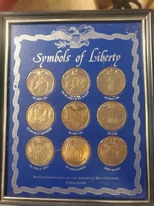 1976 Symbols Of Liberty Bronze Coin Set Framed - Picture 1 of 4