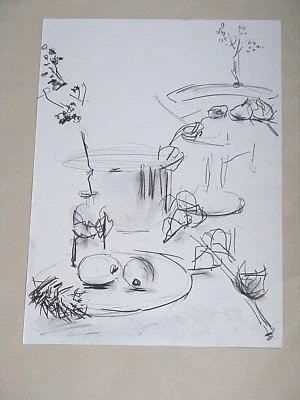 Bodegón dibujo, carbón expresivo, dos limones, Teazel y Physalis, talla A3 @ Foto 1 de 3