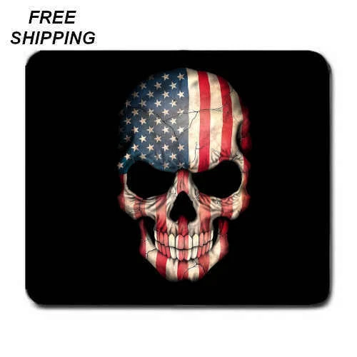 American Flag Skull, Birthday Gift, Mouse Pad, Non-Slip, USA, Black - Image 1 of 1
