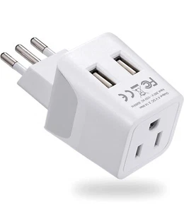 Ceptics USA to Italy Travel Adapter Plug - Type L - Dual USB (CTU-12A) NEW - Picture 1 of 1