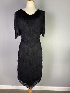 RETRO 80S Vintage Dress PROM PARTY Fringe Black 20s Inspired Country Western