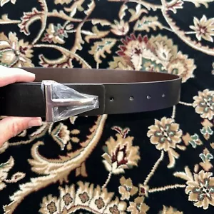 Tom Ford Mens Ridge T Logo Black/Brown Leather Dress Belt Sz 105 Silver Buckle - Imagen 1 de 5