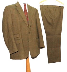 VINTAGE BESPOKE G. LIVINGSTON & SON TWEED SUIT 44" R W 38'' GREEN 1990'S - Picture 1 of 20