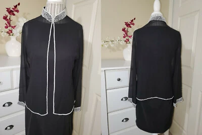 Cárdigan Chaqueta Damas Colección Noche Gasa Negra con Cuentas Blancas Talla S Foto 1 de 4