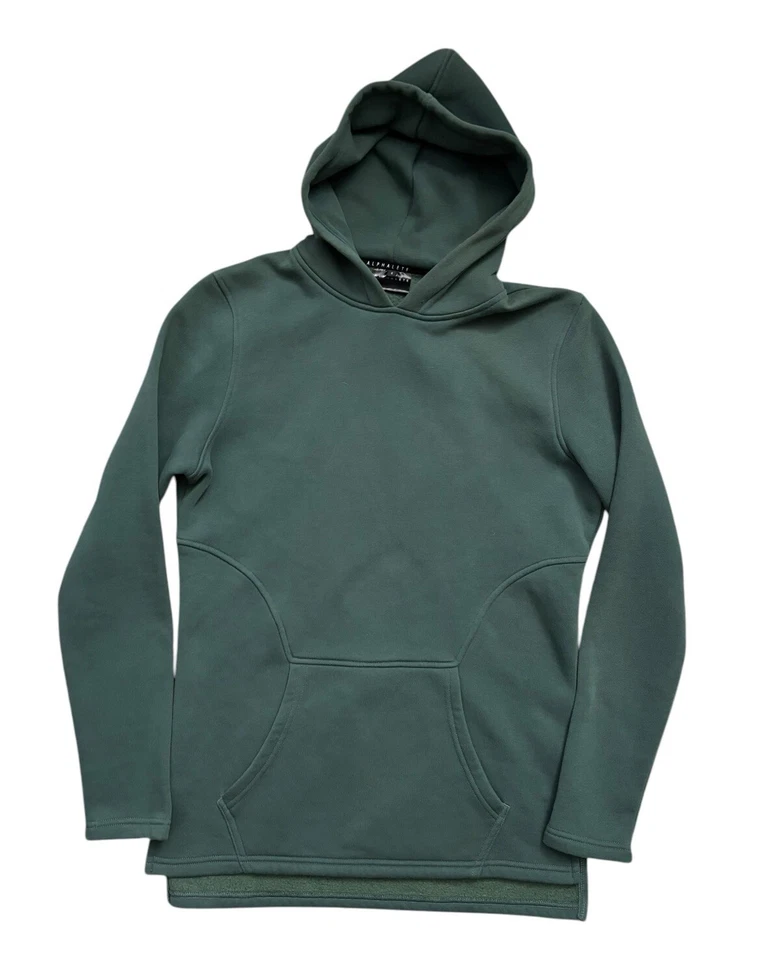 Alphalete 连帽衫男式小号深绿色法国毛圈羊毛分体下摆长 — 第 1/4 张图片