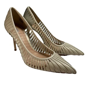 Womens 11 Zara 4" Heels Off White/Tan Pointed Toe Eu 41 Open Weave Stiletto - Picture 1 of 16