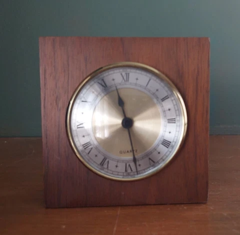 Vintage MCM Balfour Walnut Brass Clock West Germany Mantle Shelf Cover