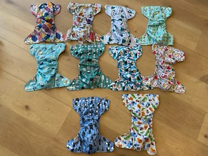 Cloth Pocket Nappies, Alva and Littles & Bloomz Pre-owned, 18 + inserts - Picture 1 of 15