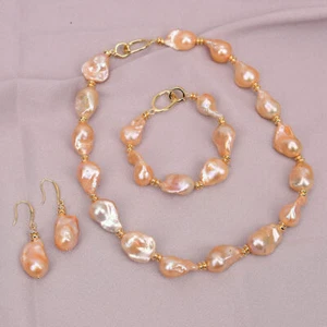 Freshwater Cultured Pink Keshi Baroque Pearl Necklace Bracelet Earrings Sets - Picture 1 of 25