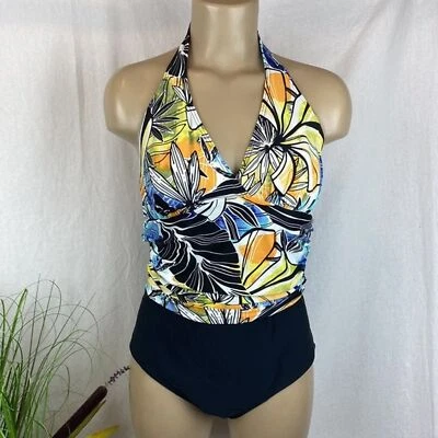 Traje de baño Croft & Barrow estampado negro halter 1 pieza nuevo 12 Foto 1 de 4