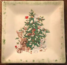 Forest Friends Animals Decorating Pine Tree Vintage Plate 9” Square