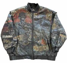 Vintage SCARFACE Black Embroidered Stitched Leather Coat Jacket Men's Size 5XL