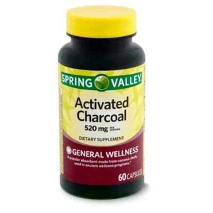 Spring Valley Activated Charcoal 520 mg Supplement 60 Capsules EXP 05/2026 - Picture 1 of 3